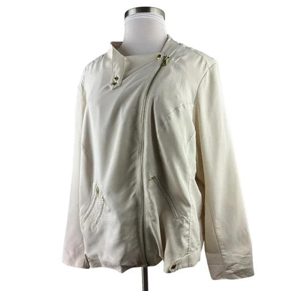 Apt. 9 Moto Jacket Birch Cream Gold Accents Lined Zip Lightweight Plus Size 3X - Picture 2 of 10